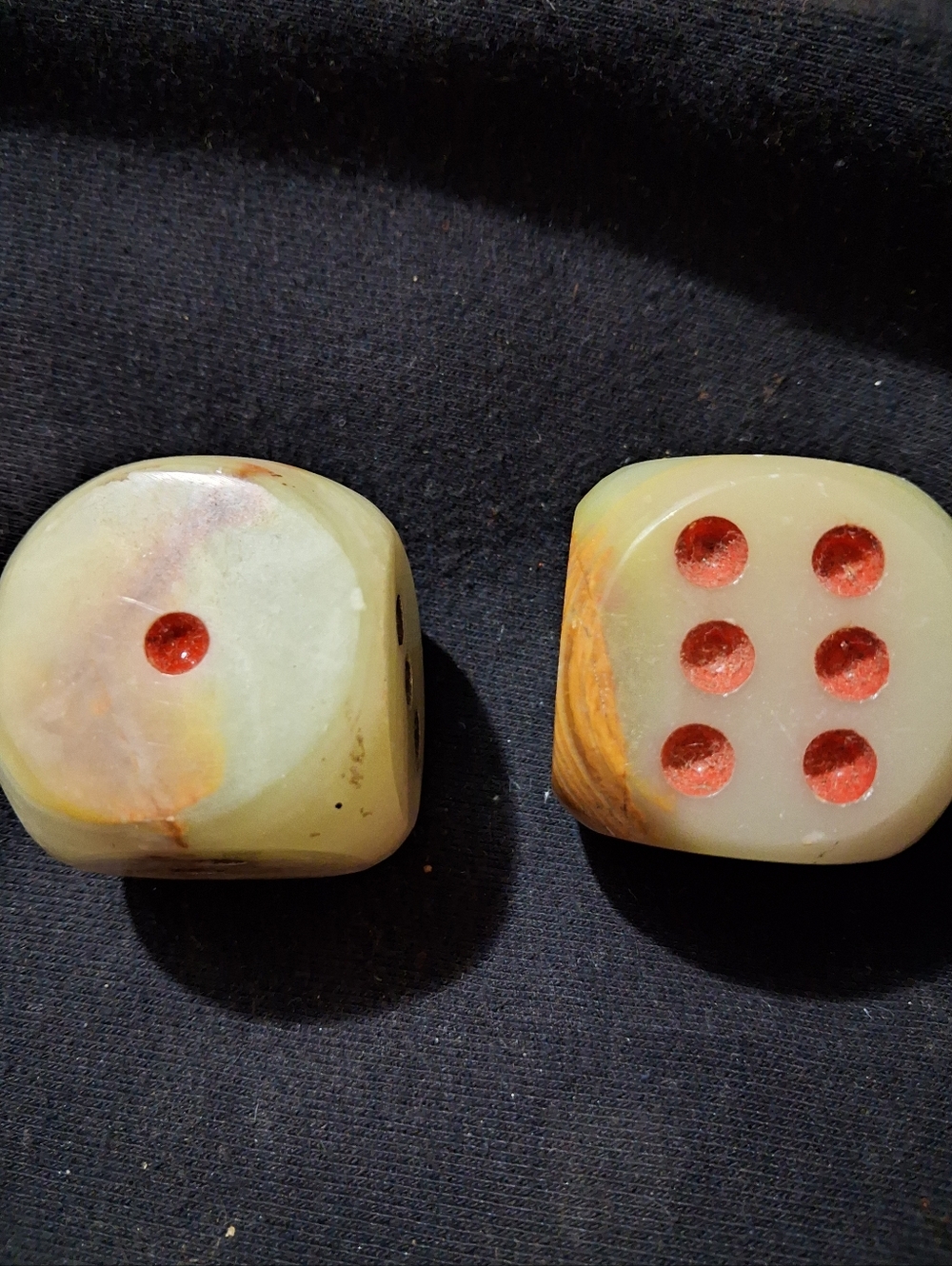 (2) Onyx 2 Inch Dice, green, Hand Carved, Stone Carving